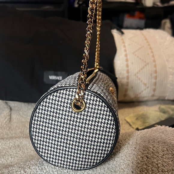 Versace Mini Barrel Bag – Houndstooth Fabric & Lamb Leather - NWT - Picture 5 of 16